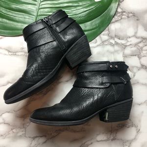 Clarks Black Pebbled Leather Studded Moto Booties